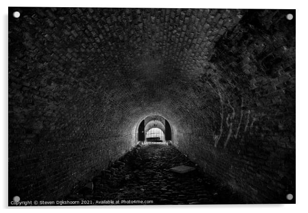 Black and white abandoned tunnel Acrylic by Steven Dijkshoorn