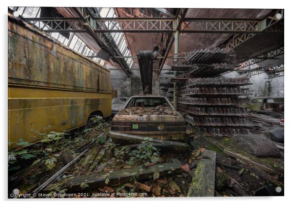An old car in an abandoned space Acrylic by Steven Dijkshoorn