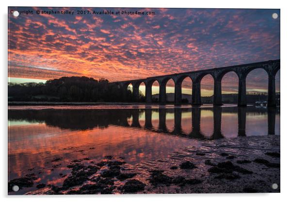 St Germans viaduct at sunrise Acrylic by stephen tolley