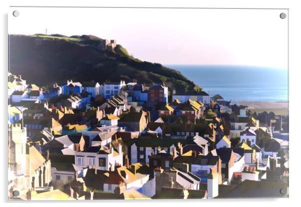 Hastings Old Town Digitally Painted Acrylic by ian broadmore