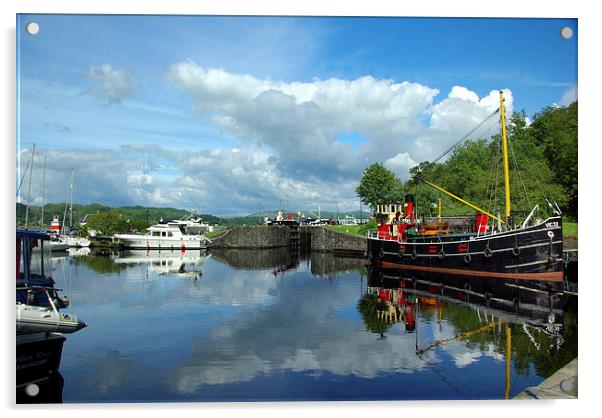 Reflections of Crinan Harbour Acrylic by David Wilson