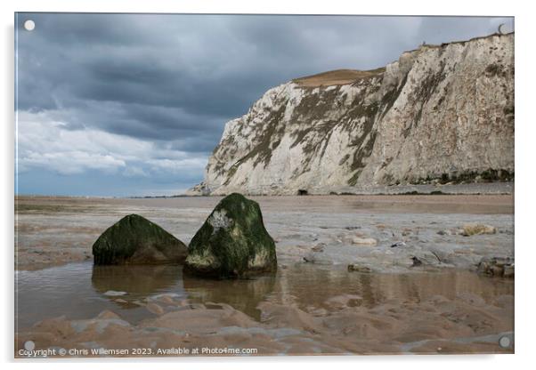 low tide on the beach of cap blanc nez in france with the white chalk cliffs Acrylic by Chris Willemsen