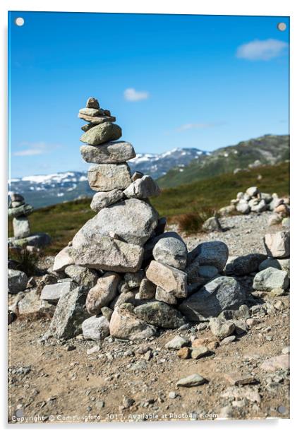 balanced stack of stones at Eidfjorden, Norway Acrylic by Chris Willemsen