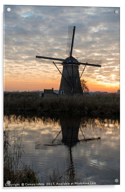 windmill in Kinderdijk Holland Acrylic by Chris Willemsen