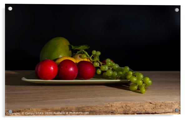 still life with a green bowl with fruit Acrylic by Chris Willemsen