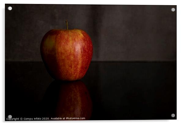 One red apple isolated on black Acrylic by Chris Willemsen