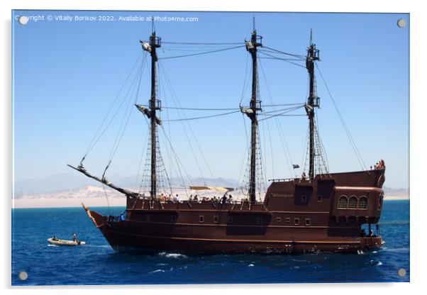 Pleasure pirate yacht Black Pearl in the Red Sea. South Sinai. Egypt. 2021 Acrylic by Vitaliy Borisov