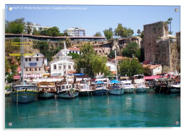 Cruise yachts near the port of the old city of Antalya,Turkey Acrylic by Vitaliy Borisov