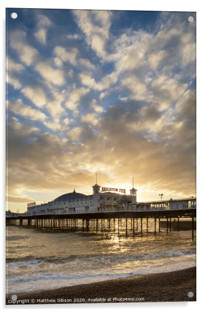 Beautiful Winter sunset landscape of Brighton Pier on the south coast of England Acrylic by Matthew Gibson