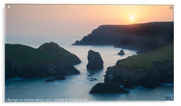 Stunning vibrant sunset landscape image of Kynance Cove on South Cornwall coast of England Acrylic by Matthew Gibson