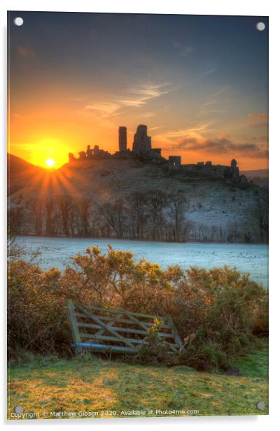 Beautiful Medieval castle ruin in countryside landscape during Winter sunrise Acrylic by Matthew Gibson