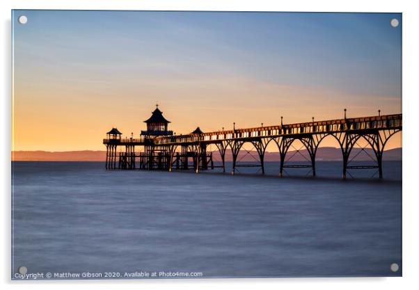 Beautiful long exposure sunset over ocean with pier silhouette Acrylic by Matthew Gibson