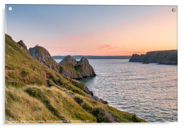 Beautiful peaceful Summer evening sunset beach landscape image at Three Cliffs Bay in South Wales  Acrylic by Matthew Gibson