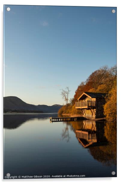 Epic vibrant sunrise Autumn Fall landscape image of Ullswater in Lake District with golden sunlight Acrylic by Matthew Gibson