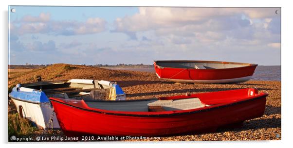 Red Fishing Boats On Dunwich Beach Suffolk Acrylic by Ian Philip Jones