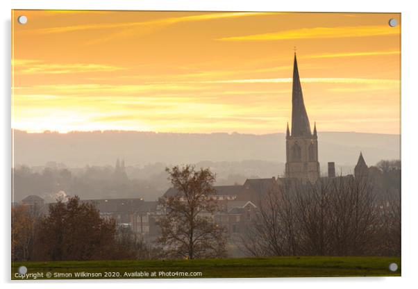 Chesterfield Crooked Spire on a Misty Evening Acrylic by Simon Wilkinson