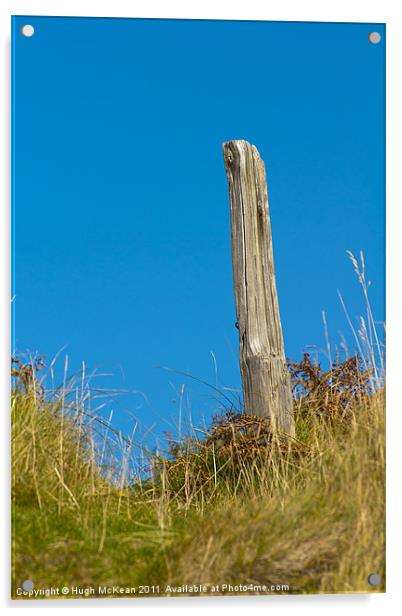 Landscape, Fence post, Desiccated, Sand Dumes, Blu Acrylic by Hugh McKean