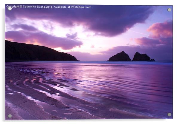  Holywell Bay Sunset #2 Acrylic by Catherine Fowler