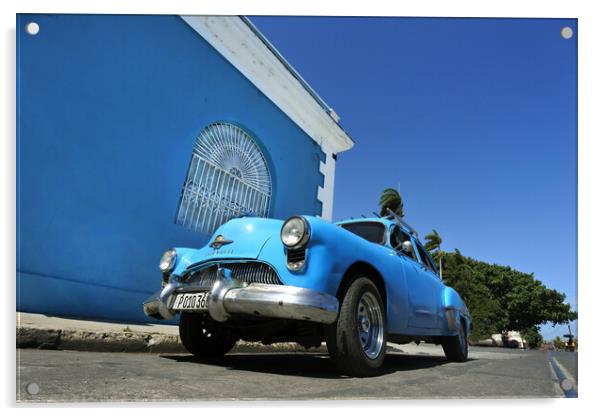 Shades of Blue in Cienfuegos Cuba. Acrylic by MIKE POBEGA