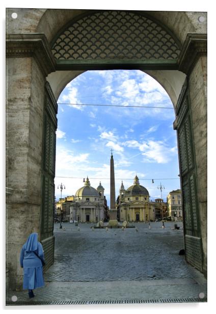 Entering Piazza del Popolo Rome Italy Acrylic by MIKE POBEGA