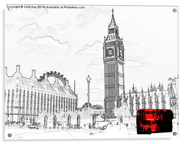 Routemaster Bus and Big Ben Acrylic by Chris Day