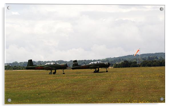 Two Nanchang CJ6 fighter planes near take off Acrylic by Chris Day