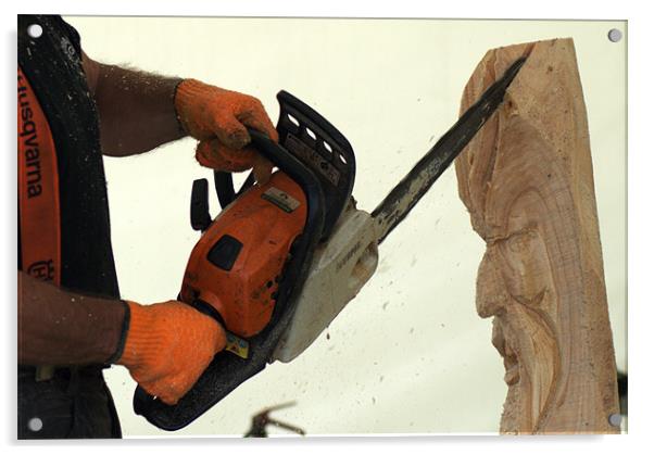Wood carving with a chainsaw Acrylic by Chris Day