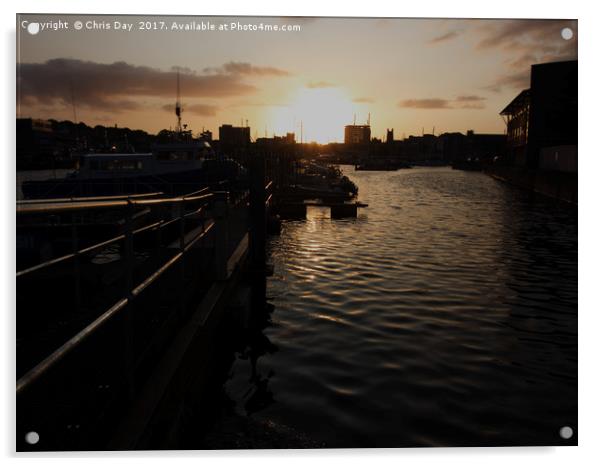 Sunset over Sutton Harbour Plymouth Acrylic by Chris Day