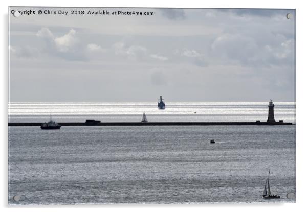 HMS Northumberland heading for Plymouth Sound Acrylic by Chris Day