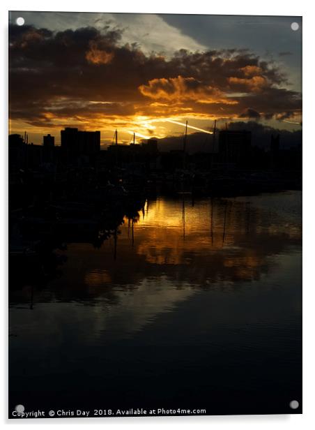  Sunset over Sutton Harbour Plymouth Acrylic by Chris Day