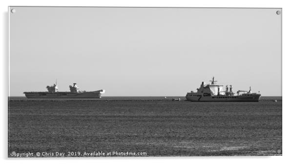 HMS Queen Elizabeth and RFA Tideforce Acrylic by Chris Day