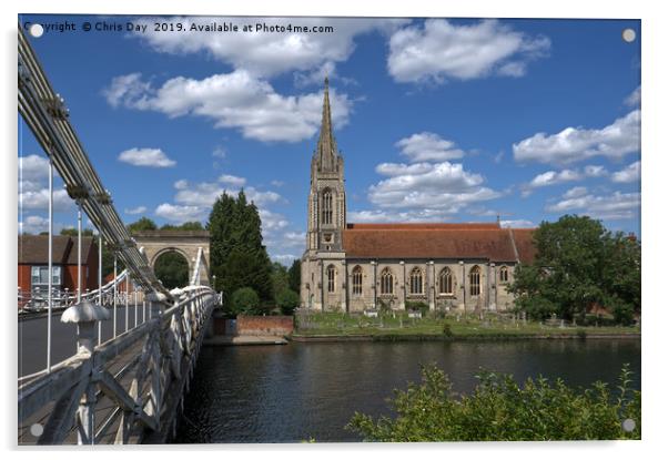 The Church by the bridge Marlow Acrylic by Chris Day