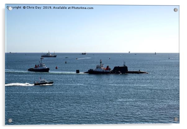 Astute Class attack SSN under escort on Plymouth S Acrylic by Chris Day