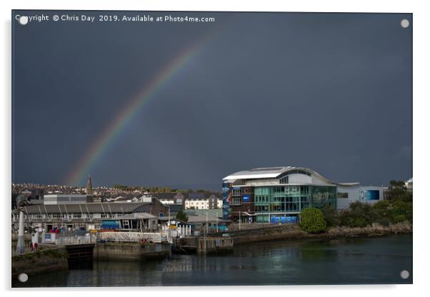 Rainbow Over Sutton Harbour Acrylic by Chris Day