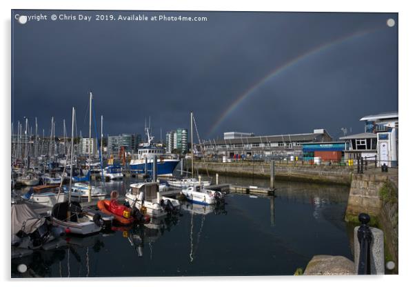 Double Rainbow Over Sutton Harbour Acrylic by Chris Day