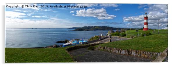 Plymouth Hoe and Sound Panorama Acrylic by Chris Day