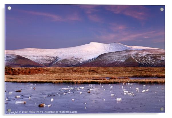 Brecon Beacons Winter Sunset. Acrylic by Philip Veale