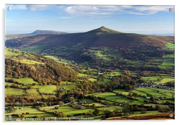 Sugar Loaf & Skirrid Peaks in Autumn. Acrylic by Philip Veale