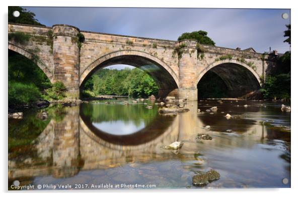 Richmond Bridge Reflection in River Swale. Acrylic by Philip Veale