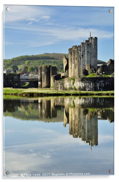 Caerphilly Castle's Mirror in the Moat Acrylic by Philip Veale