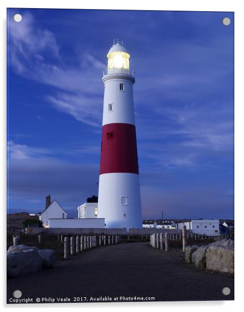 Portland Bill Lighthouse at night. Acrylic by Philip Veale
