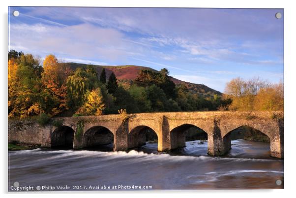 Llanfoist Bridge and Blorenge in Autumn. Acrylic by Philip Veale