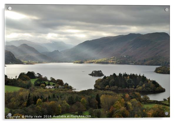 Derwent Water under a stormy autumn sky. Acrylic by Philip Veale