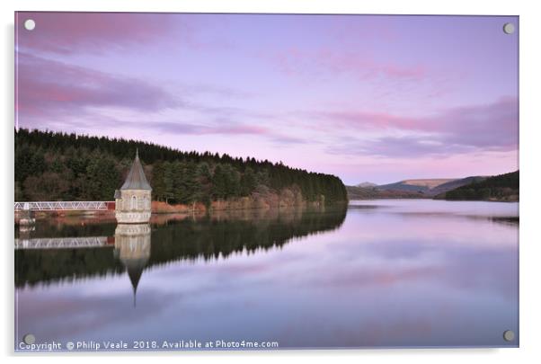 Pontsticill Reservoir Serene Sunrise. Acrylic by Philip Veale