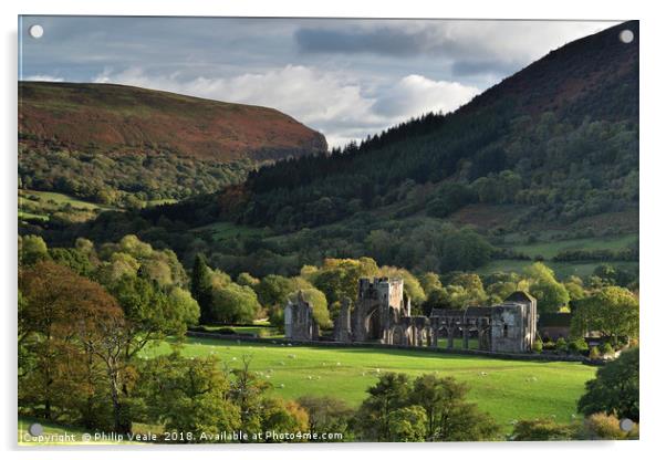 Llanthony Priory as Autumn Arrives. Acrylic by Philip Veale