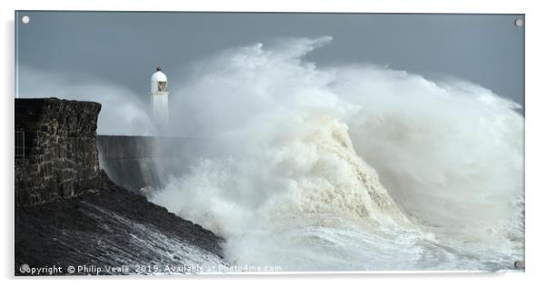 Porthcawl Lighthouse as Storm Freya crashes ashore Acrylic by Philip Veale