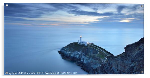 South Stack Lighthouse in the Blue Hour. Acrylic by Philip Veale