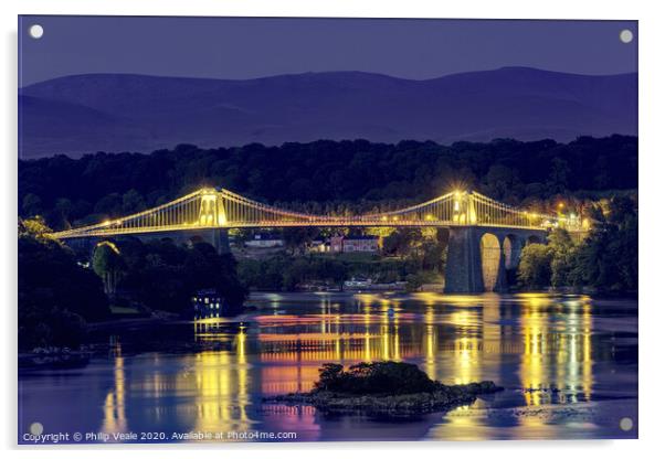 Menai Suspension Bridge: Night Reflection. Acrylic by Philip Veale