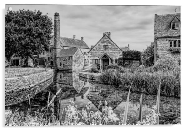 Lower Slaughter Mill, Monochrome Digital Sketch. Acrylic by Philip Veale