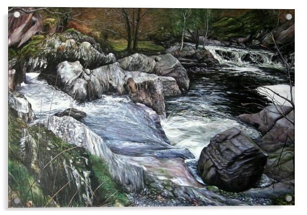 Welsh Wonderfall Acrylic by David Reeves - Payne